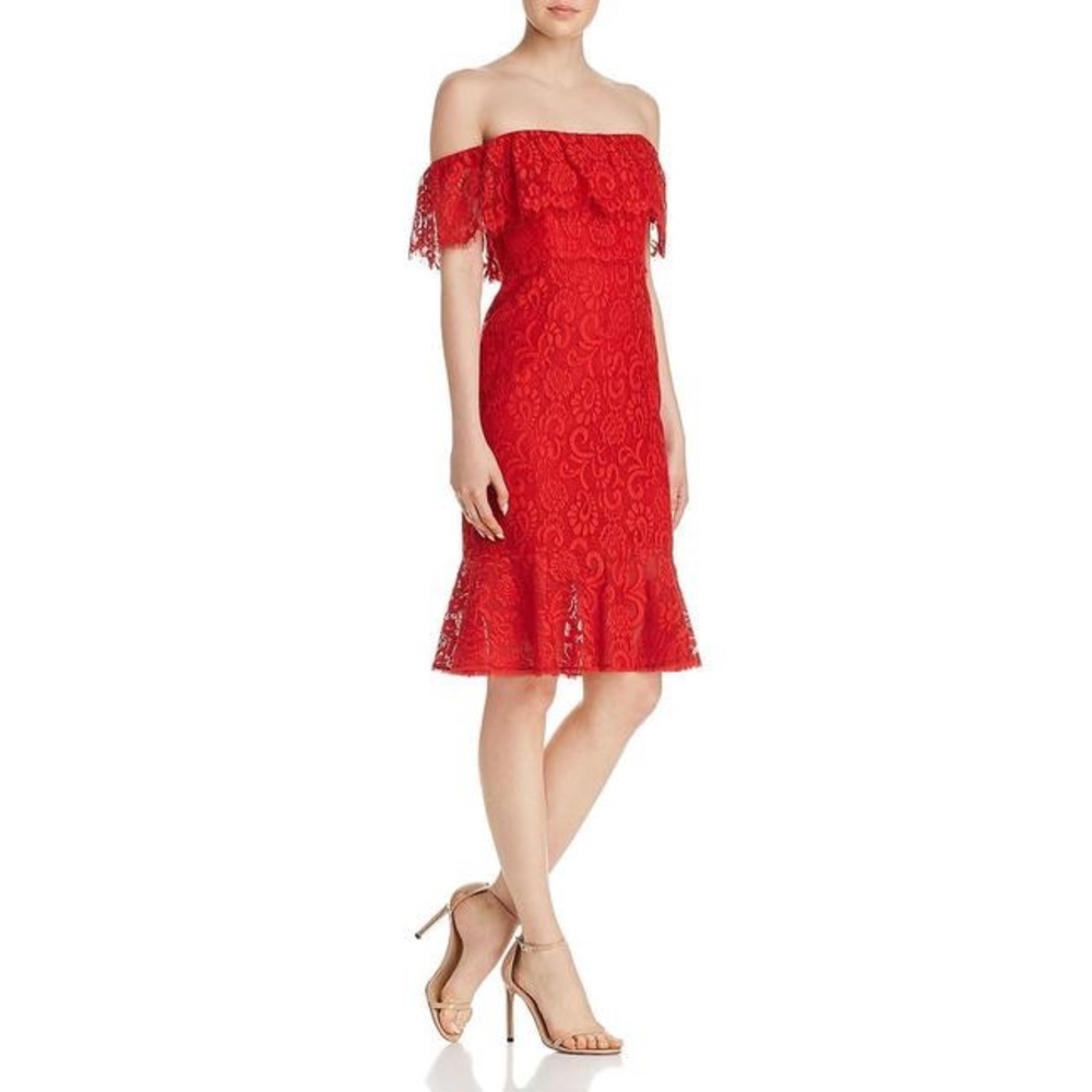 BCBGMaxAzria Womens Lace Ruffled Cocktail Dress
